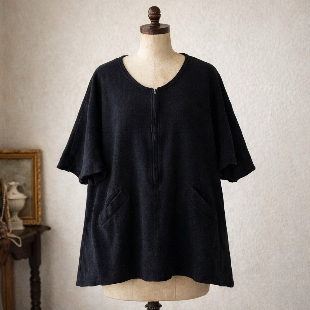 Vtg 60s Rudi Gernreich x Harmon Knitwear Sz Large Wool Knit Black Boxy Top Tunic